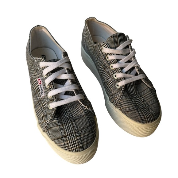 Superga 2790 BRITISHW Black Plaid Platform Sneakers woman’s SZ. 7 - Picture 6 of 13